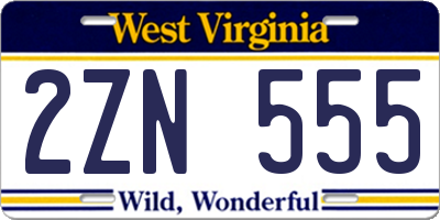 WV license plate 2ZN555