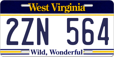 WV license plate 2ZN564
