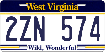 WV license plate 2ZN574