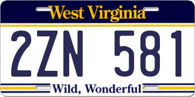 WV license plate 2ZN581