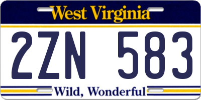 WV license plate 2ZN583