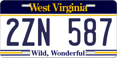 WV license plate 2ZN587