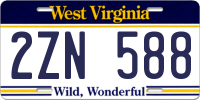 WV license plate 2ZN588
