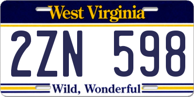 WV license plate 2ZN598