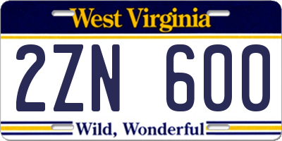 WV license plate 2ZN600