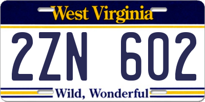 WV license plate 2ZN602
