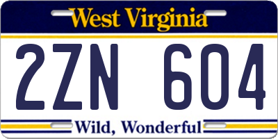 WV license plate 2ZN604