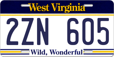 WV license plate 2ZN605