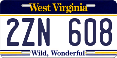 WV license plate 2ZN608