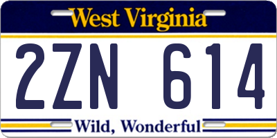 WV license plate 2ZN614