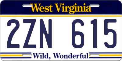 WV license plate 2ZN615