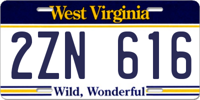 WV license plate 2ZN616
