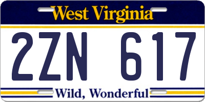 WV license plate 2ZN617