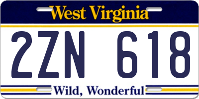 WV license plate 2ZN618