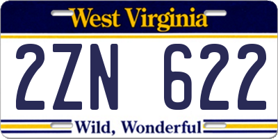 WV license plate 2ZN622