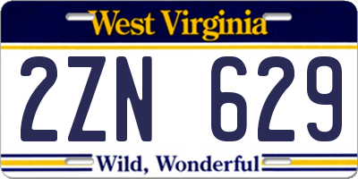 WV license plate 2ZN629