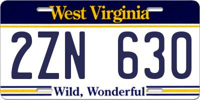 WV license plate 2ZN630