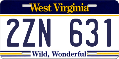 WV license plate 2ZN631