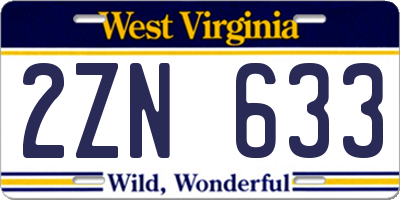 WV license plate 2ZN633