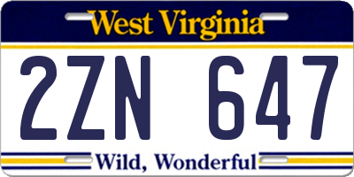WV license plate 2ZN647