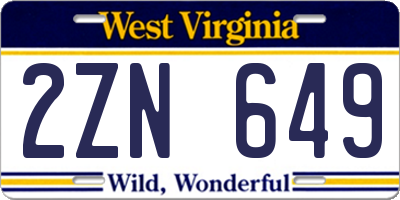 WV license plate 2ZN649