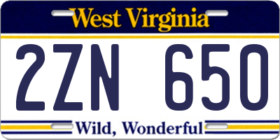 WV license plate 2ZN650