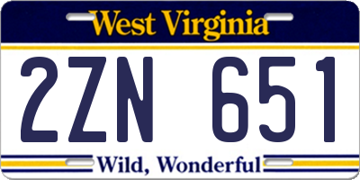 WV license plate 2ZN651