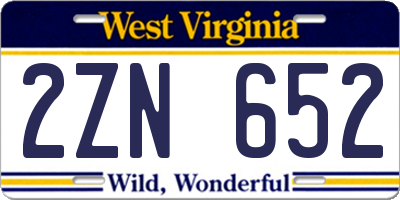 WV license plate 2ZN652