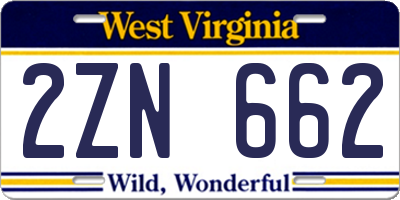 WV license plate 2ZN662