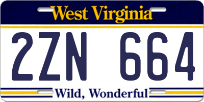WV license plate 2ZN664