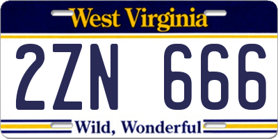 WV license plate 2ZN666