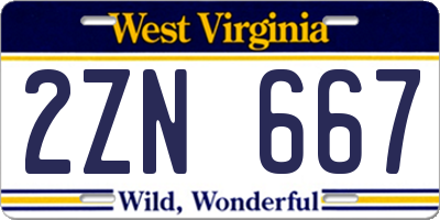 WV license plate 2ZN667