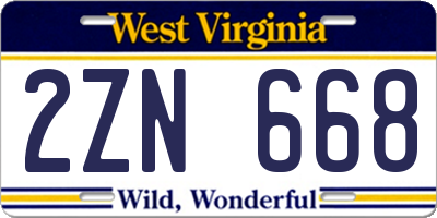WV license plate 2ZN668
