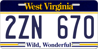 WV license plate 2ZN670