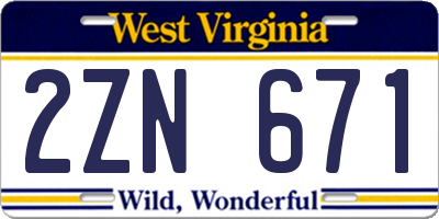 WV license plate 2ZN671