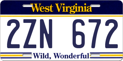 WV license plate 2ZN672