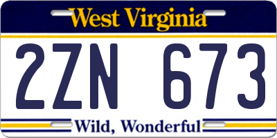 WV license plate 2ZN673