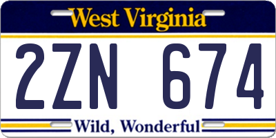 WV license plate 2ZN674