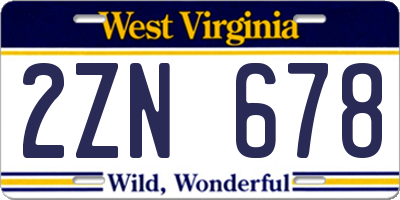 WV license plate 2ZN678