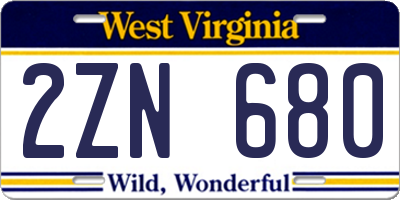 WV license plate 2ZN680