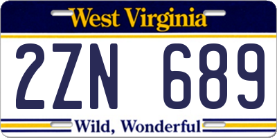 WV license plate 2ZN689
