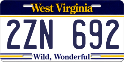 WV license plate 2ZN692