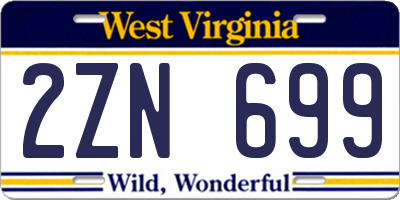 WV license plate 2ZN699