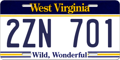 WV license plate 2ZN701