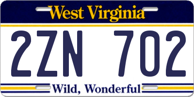 WV license plate 2ZN702