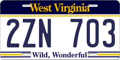 WV license plate 2ZN703