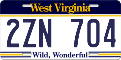 WV license plate 2ZN704