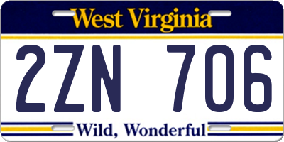 WV license plate 2ZN706