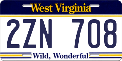 WV license plate 2ZN708