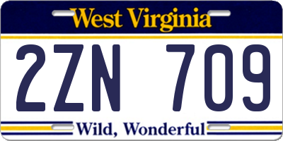 WV license plate 2ZN709